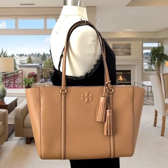 TORY BURCH CARTER TOTE LAPTOP TRAVEL SHOPPING OFFICE TIRAMISU - Picture 1 of 6
